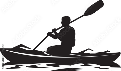 Flowing Freedom Black Icon Depicting the Joy of Kayaking Navigational Nirvana Kayaker Vector Logo in Stylish Black