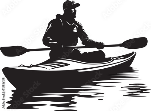 Navigational Nirvana Kayaker Vector Logo in Stylish Black Whitewater Whisperer Iconic Design of a Man Tackling Rapids