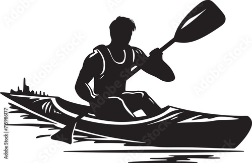 Torrential Thrills Black Logo Illustrating the Excitement of Kayaking Rapids Resonance Kayaker Vector Design in Bold Black