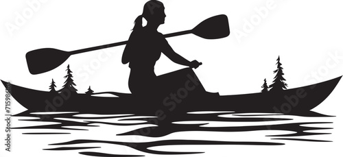 Flowing Freedom Sleek Vector of a Man Kayaking with Bold Black Design Rapid Reflections Black Icon Depicting the Serenity of Kayaking