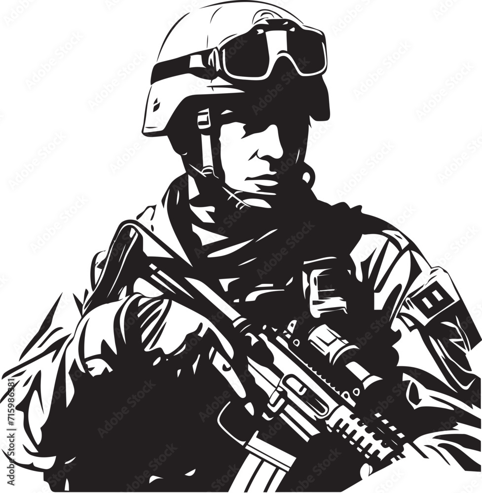 Camo Guardian Vector Logo Depicting a Military Man with a Gun in Camouflage Lethal Enforcer Stylish Black Emblem Illustrating the Vigilance of a Soldier Camo Guardian Vector Logo Depicting a Military Man with a Gun in Camouflage Lethal Enforcer Stylish Black Emblem Illustrating the Vigilance of a Soldier