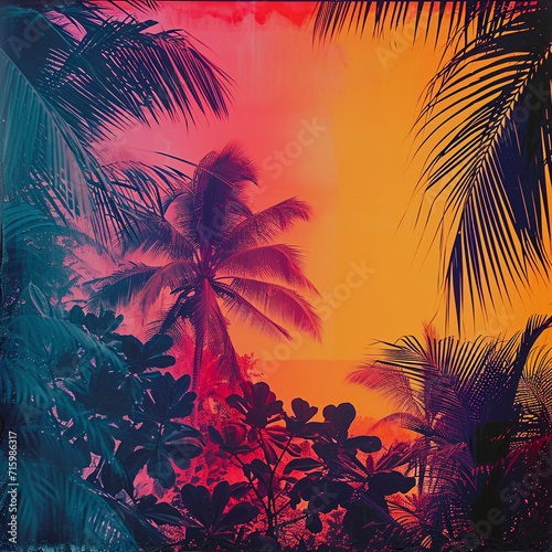 Tropical pop art collage art  vinateg style  vibrant colors  Generative AI