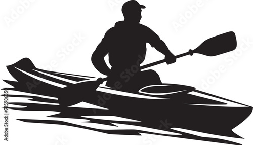 Torrential Tranquility Black Logo Capturing the Essence of Kayaking Paddle Mastery Vector Design for the Skilled Man Kayaking Enthusiast