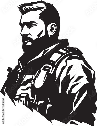 Camo Guardian Vector Logo Depicting a Military Man with a Gun in Camouflage Lethal Enforcer Stylish Black Emblem Illustrating the Vigilance of a Soldier