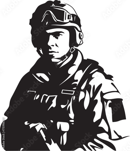 Urban Warfare Enforcer Vector Illustration of a Soldier with a Gun in a City Setting Precision Sniper Black Icon Illustrating a Military Marksman Aiming with Precision