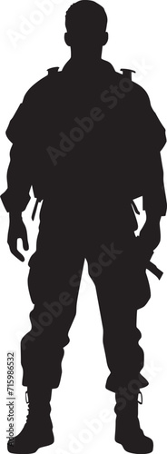 Stealth Enforcer Emblem Design Featuring a Military Man with Gun in Sleek Black Urban Warfare Sentinel Black Logo Illustrating a Soldier with a Gun in a City Setting