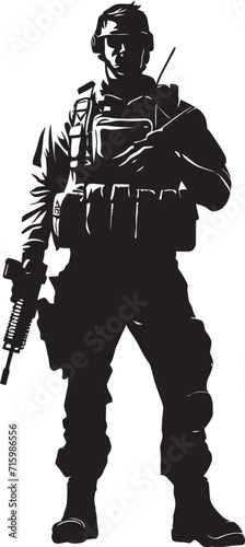 Night Ops Guardian Black Icon Depicting a Soldier with a Gun in Stealth Mode Rapid Response Enforcer Stylish Logo Illustration of a Military Man Ready for Action