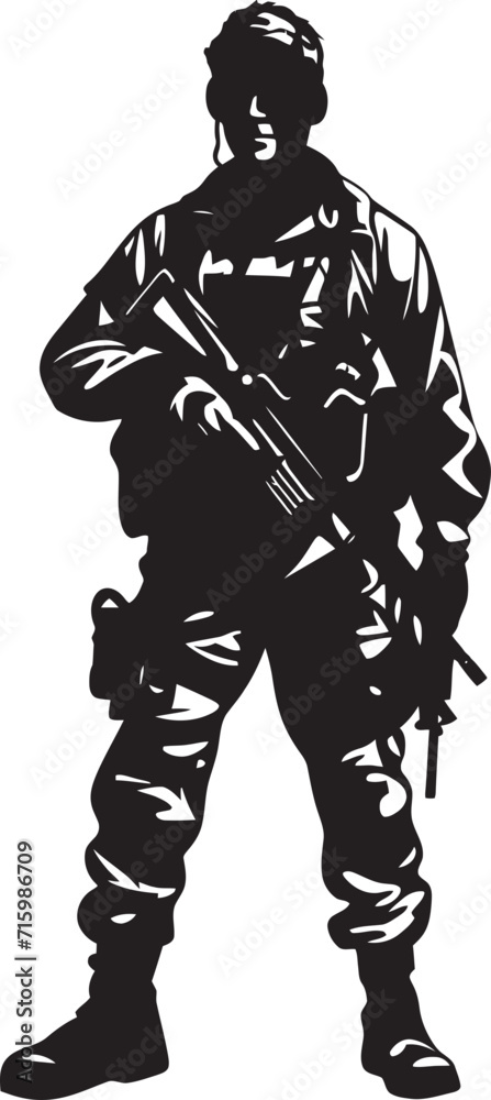 Lethal Protector Black Logo Illustrating the Vigilance of an Armed Forces Member Spec Ops Marksman Sleek Vector Icon of a Special Operations Soldier with a Gun