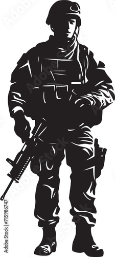 Precision Defender Stylish Logo Illustration of a Military Professional Ready for Action Rapid Response Enforcer Iconic Design Featuring a Soldier Ready for Immediate Action