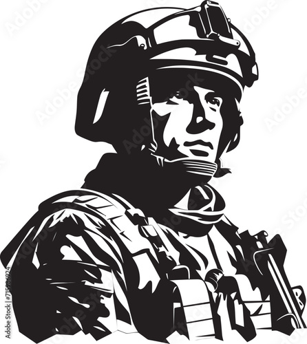 Spec Ops Defender Iconic Design Featuring a Special Operations Soldier with a Gun Lethal Enforcer Stylish Vector Illustrating the Vigilance of a Military Professional