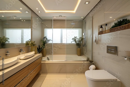modern bathroom with a toilet bowl as part of its interior