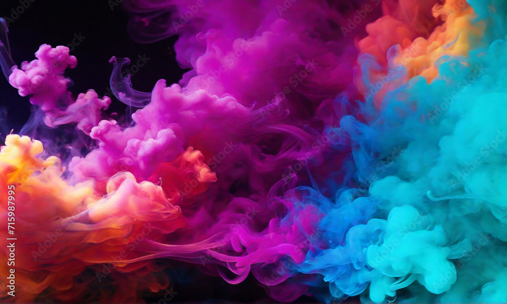 Abstract colorful, multicolored smoke spreading, bright background for advertising or design, wallpaper for gadget. Neon lighted smoke texture, blowing cloudss