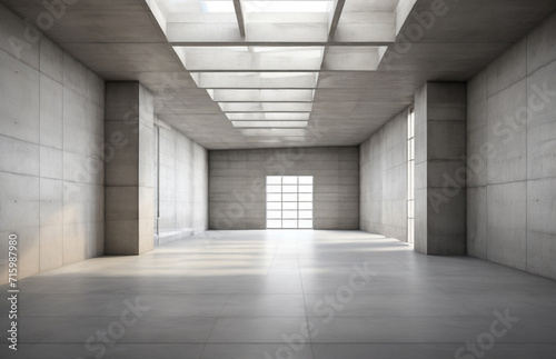 empty room interior  Abstract empty  modern concrete room with ceiling opening  grid shadow and rough floor - industrial interior background template