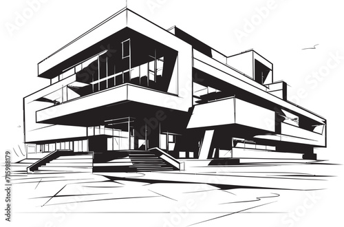 Metropolis Mastery Architectural Emblem in Stylish Black Depicting Modern Building Design City Noir Elegance Exterior Design Vector Icon in Sleek Black