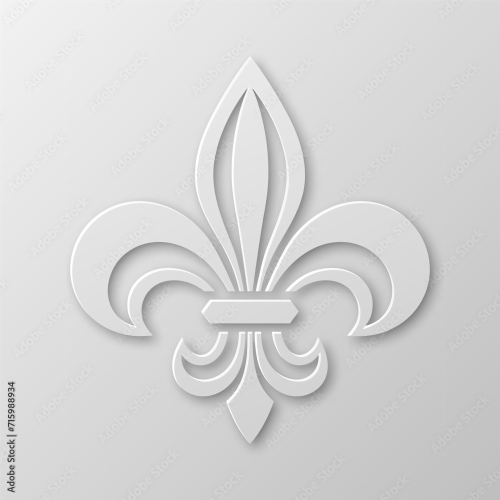 Vector Realistic Paper 3d Fleur De Lis Closeup on White Background. Heraldic Lily Sign, Vector Illustration Vector Realistic Paper 3d Fleur De Lis Closeup on White Background. Heraldic Lily Sign, Vector Illustration