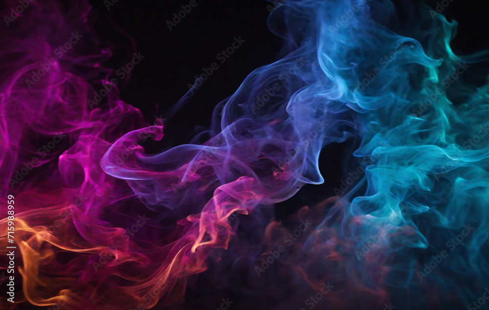 smoke on black, Colorful Rotation of the thick smoke veils under the lights on a dark digital background