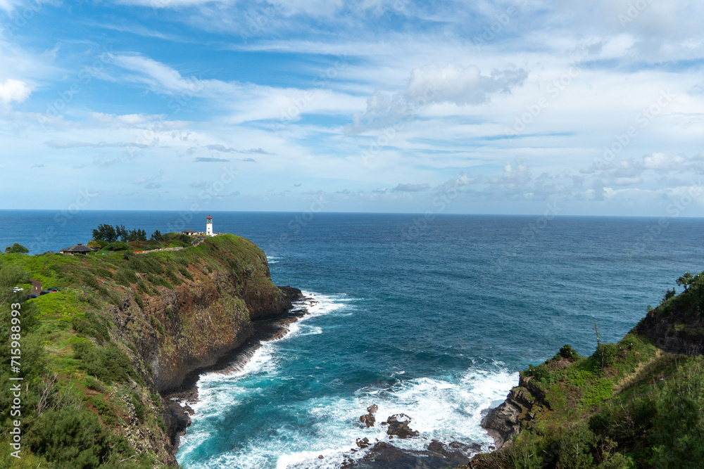 a lighthouse on the Hawaiian cliffs