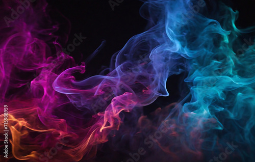 smoke on black, Colorful Rotation of the thick smoke veils under the lights on a dark digital background