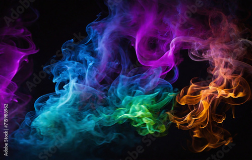   smoke on black  Colorful Rotation of the thick smoke veils under the lights on a dark digital background