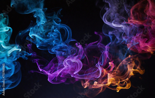 smoke on black, Colorful Rotation of the thick smoke veils under the lights on a dark digital background © Евгения Жигалкина