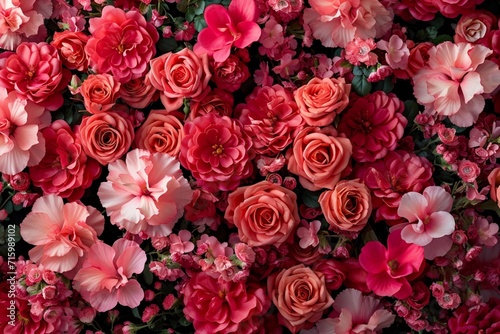 Seamless Red and Pink Floral Pattern on Black Background