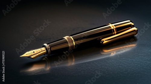 Gold fountain pen on a black background. Good gift.  AI generated.  AI generated.