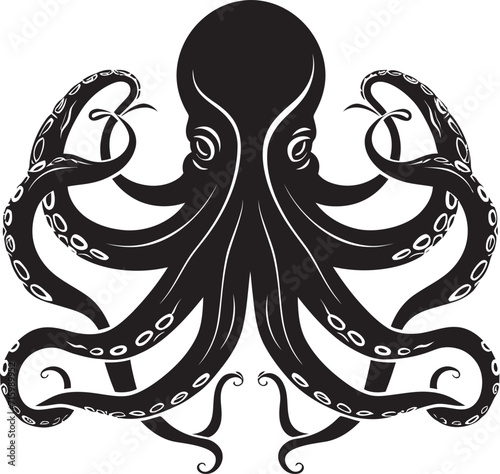 Tidal Tangle Vector Octopus Logo in 90 Words of Black Intricacy Dynamic Depths Iconic Octopus Design Unveiling a 90 Word Underwater Symphony