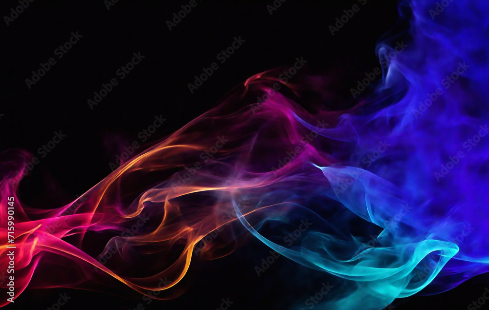 abstract smoke background, Rotation of the bright night smoke veils under the lights on a black background, modern central gradient mesh studio background. Colorful smooth banner template. Easy edit

