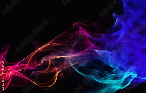 abstract smoke background, Rotation of the bright night smoke veils under the lights on a black background, modern central gradient mesh studio background. Colorful smooth banner template. Easy edit