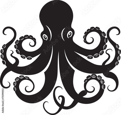 Marine Melody Vector Octopus Logo Crafting an Underwater Symphony in Black Inky Impressions 90 Word Emblem Unveiling the Depth of Octopus Design