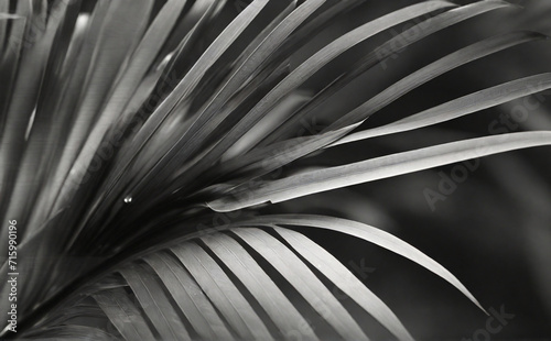 palm tree leaves, Soft focus gray grain texture black and white refraction wall . Light and shadow smoke abstract copy space background. Palm leaf.