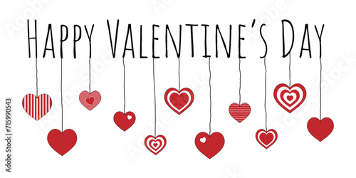 Happy Valentine’s Day - Schriftzug in englischer Sprache - Alles Gute zum Valentinstag. Grußkarte mit roten Herzen.