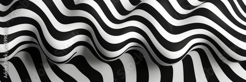 Optical illusion in wavy black and white patterns, banner