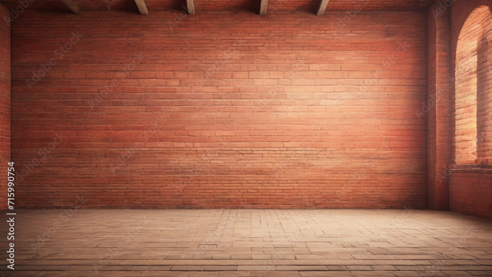 room with wooden wall. Wide angle Vintage Red brick wall Background., real . Perfect composition, beautiful detailed , 8k photography, photorealistic , soft natural perfect light