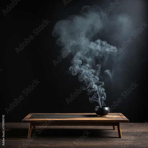 smoke on black background, Wooden table with black smoke, Design, landing, Website, application, game template. Computer, laptop wallpaper, backdrop. Design for landing, AI, artificial intelligence