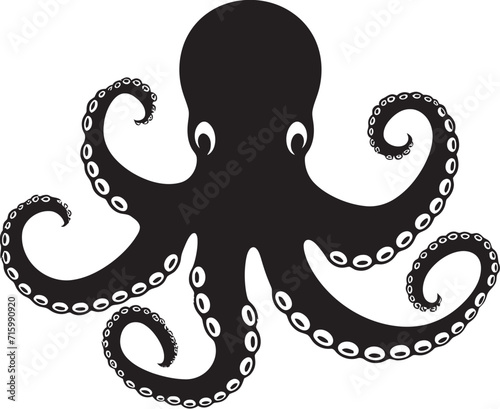 Cephalopod Chic 90 Word Vector Octopus Emblem Unveiling Design Extravaganza Marine Melody Black Iconic Octopus Logo Crafting an Underwater Symphony in 90 Words