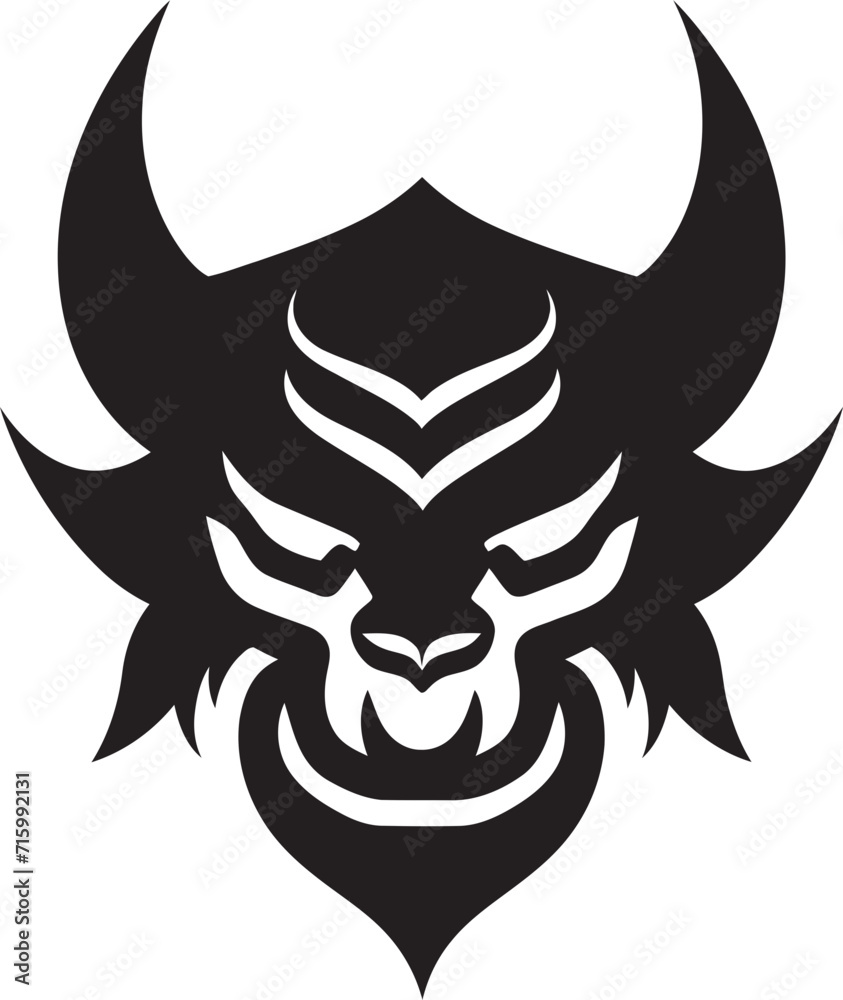 Mysterious Oni Head Intricate Vector Illustration in Noir Noir Inspired Oni Symbol Chic Black Logo Design