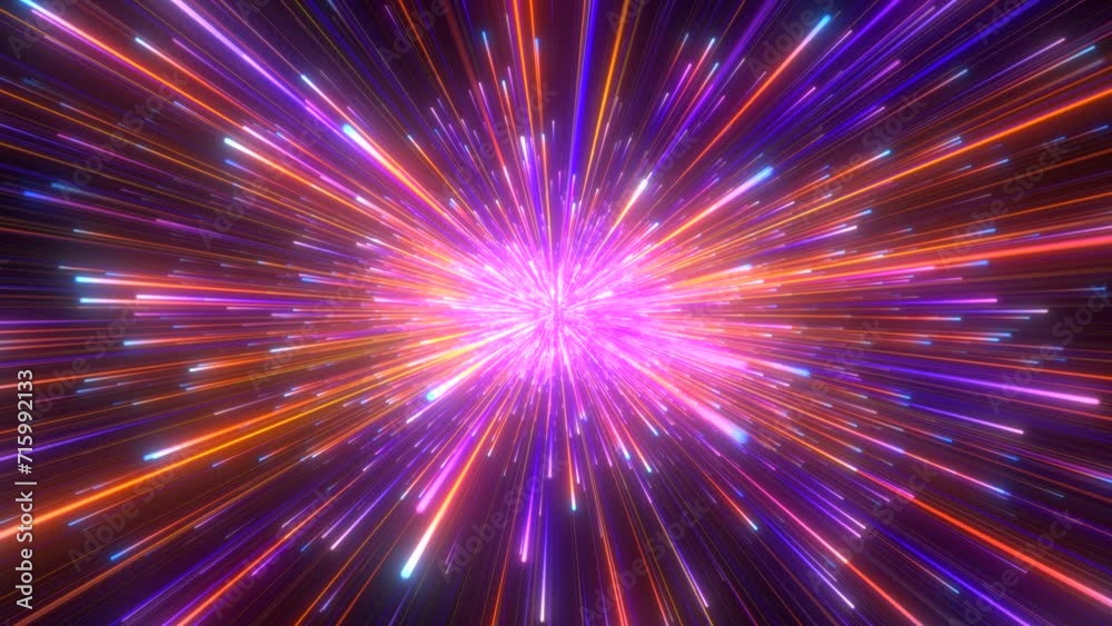Bright flying lines. Laser beams slowly emerge from the darkness. Abstract background in blue, yellow and purple neon glow colors. Dynamic background for event, party, carnival, celebration or other. Bright flying lines. Laser beams slowly emerge from the darkness. Abstract background in blue, yellow and purple neon glow colors. Dynamic background for event, party, carnival, celebration or other.