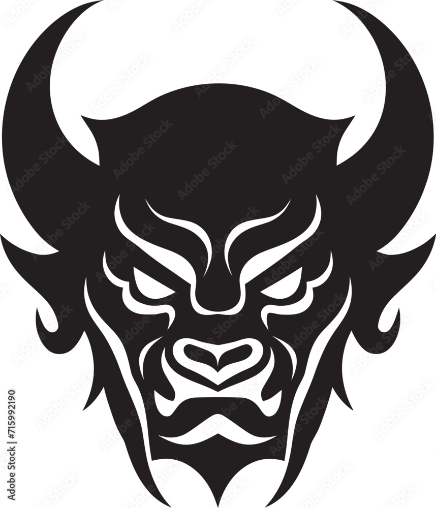 Sleek Oni Emblem Dark Icon for a Captivating Brand Image Chic Oni Face Contemporary Black Vector Design