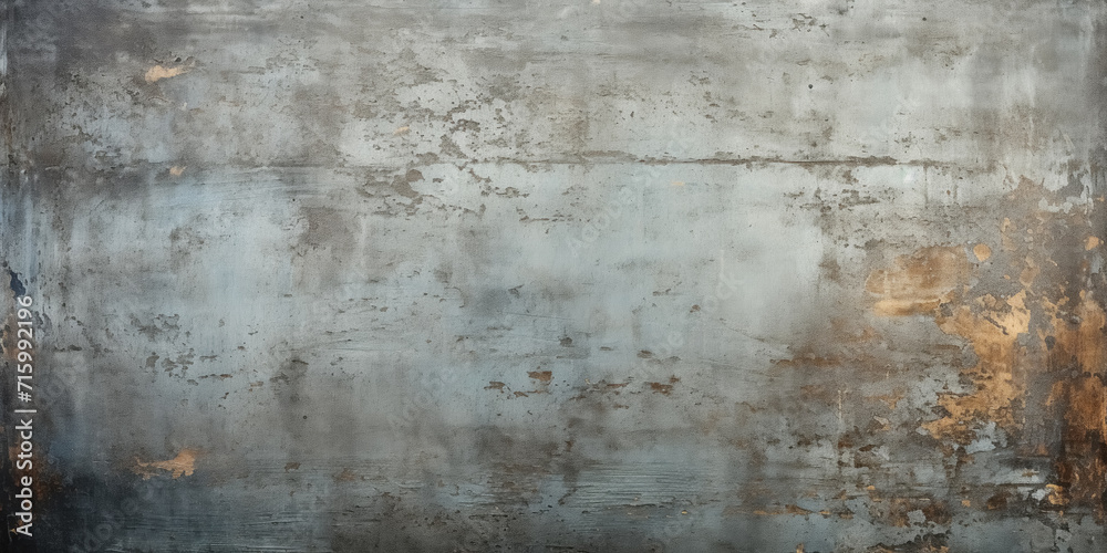 Grey scratched stucco surface with scuffs and worn marks, background aged concrete wall, abstract pattern with rough texture, and rusty, stained metal