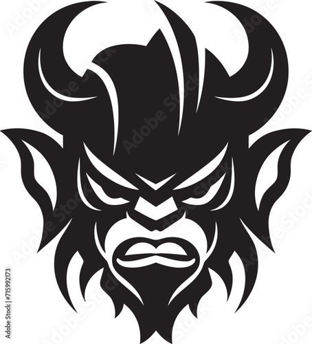 Oni Head Silhouette Minimalistic Black Logo Design Dark Oni Icon Intricate Vector Illustration in Black