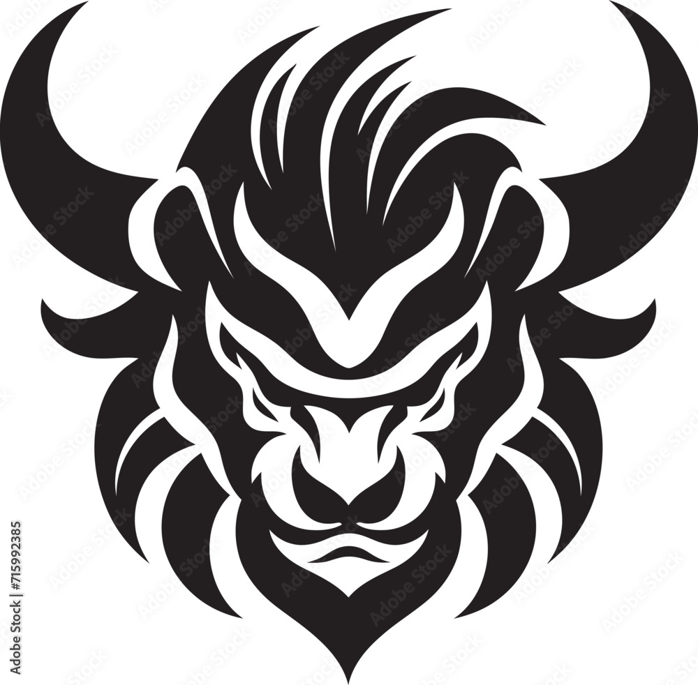 Bold Oni Symbol Dark Vector Illustration for a Contemporary Look Sleek Oni Head Intricate Black Emblem with Japanese Inspiration