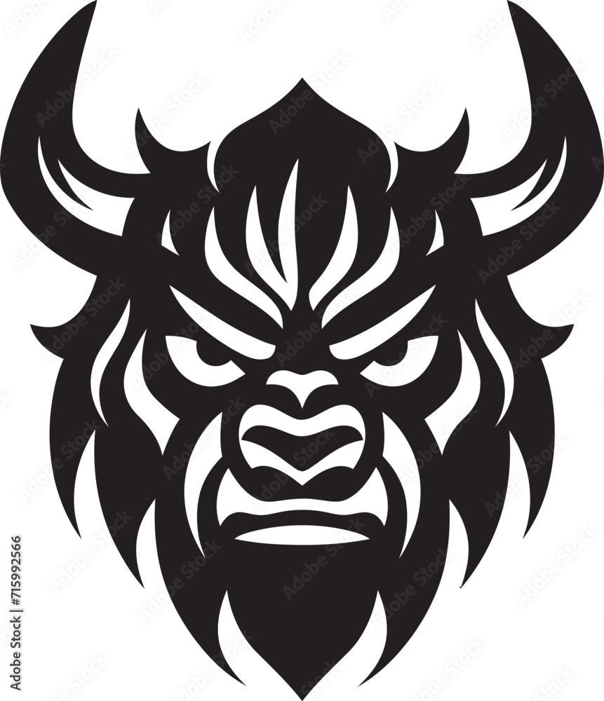 Sleek Oni Vector Stylish Black Icon for a Captivating Look Dark Oni Emblem Intricate Vector Illustration in Noir Black
