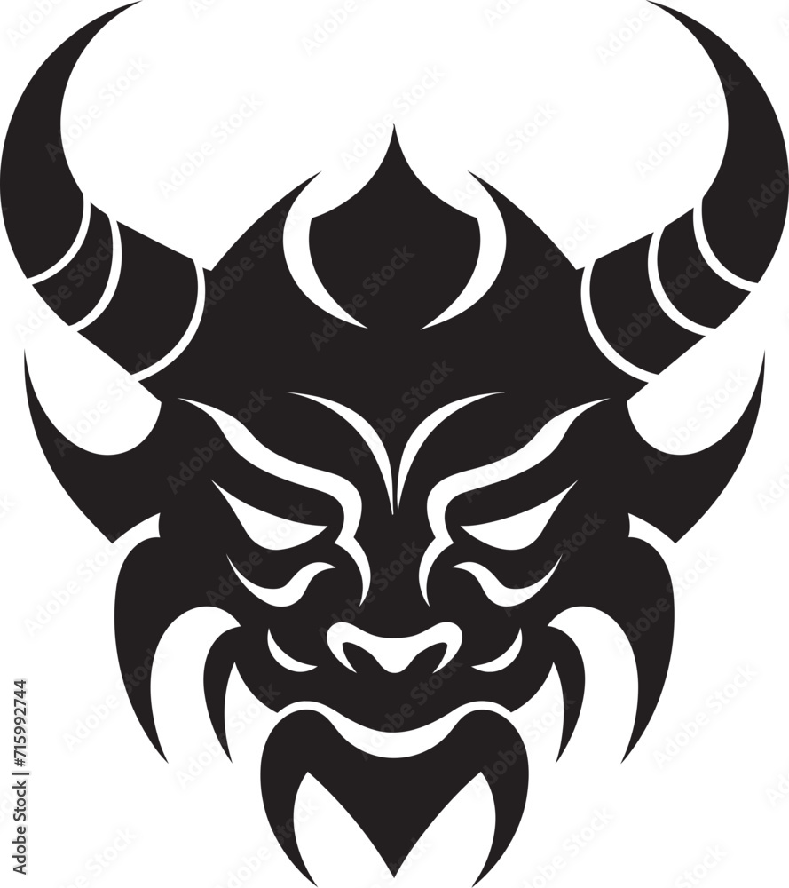 Mystical Oni Mask Elegant Black Vector Design with a Mysterious Twist Shadowed Oni Silhouette Contemporary Black Emblem for Modern Branding
