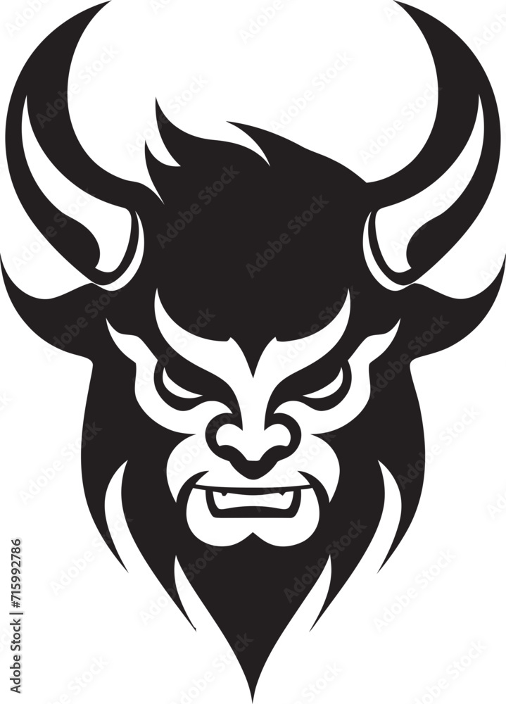 Shadowed Oni Head Emblem Minimalist Black Icon Dark Oni Mask Logo Vector Art with a Menacing Twist