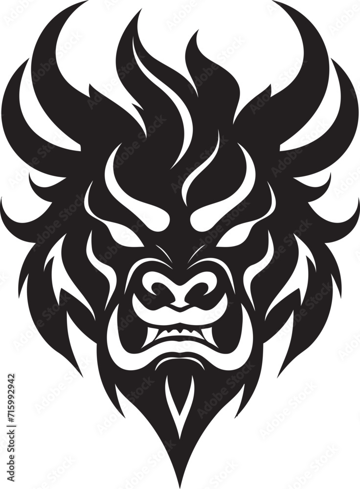 Fototapeta premium Sleek Oni Head Vector Noir Inspired Black Icon Elegant Oni Mask Design Chic Black Vector