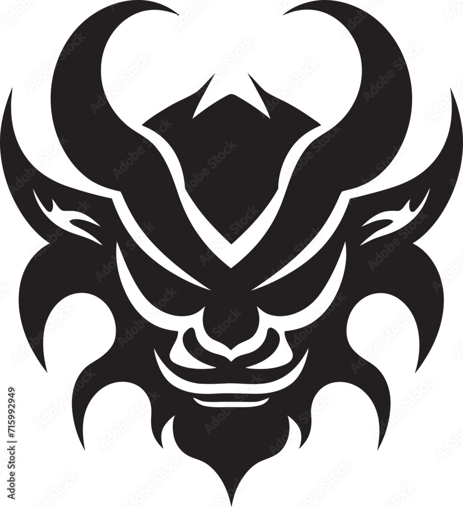 Brooding Oni Mask Logo Sleek Black Vector Art Oni Head Graphic Chic Black Emblem for Modern Branding