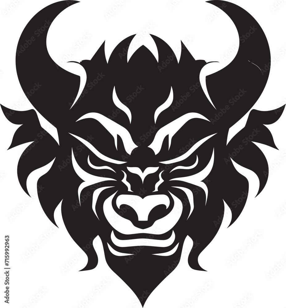 Chic Oni Face Vector Stylish Black Icon Design Mystical Oni Head Logo Contemporary Black Vector