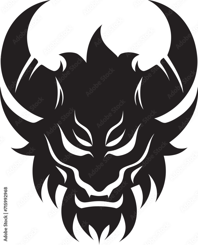 Mystical Oni Head Logo Contemporary Black Vector Sinister Oni Mask Symbol Elegant Black Icon