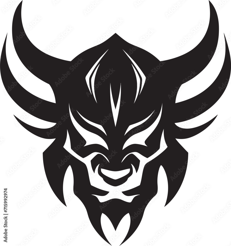 Sleek Oni Mask Vector Stylish Black Icon Black Oni Face Graphic Contemporary Vector Illustration